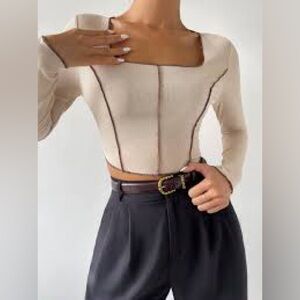 SHEIN Cream Long Sleeve Crop Top
